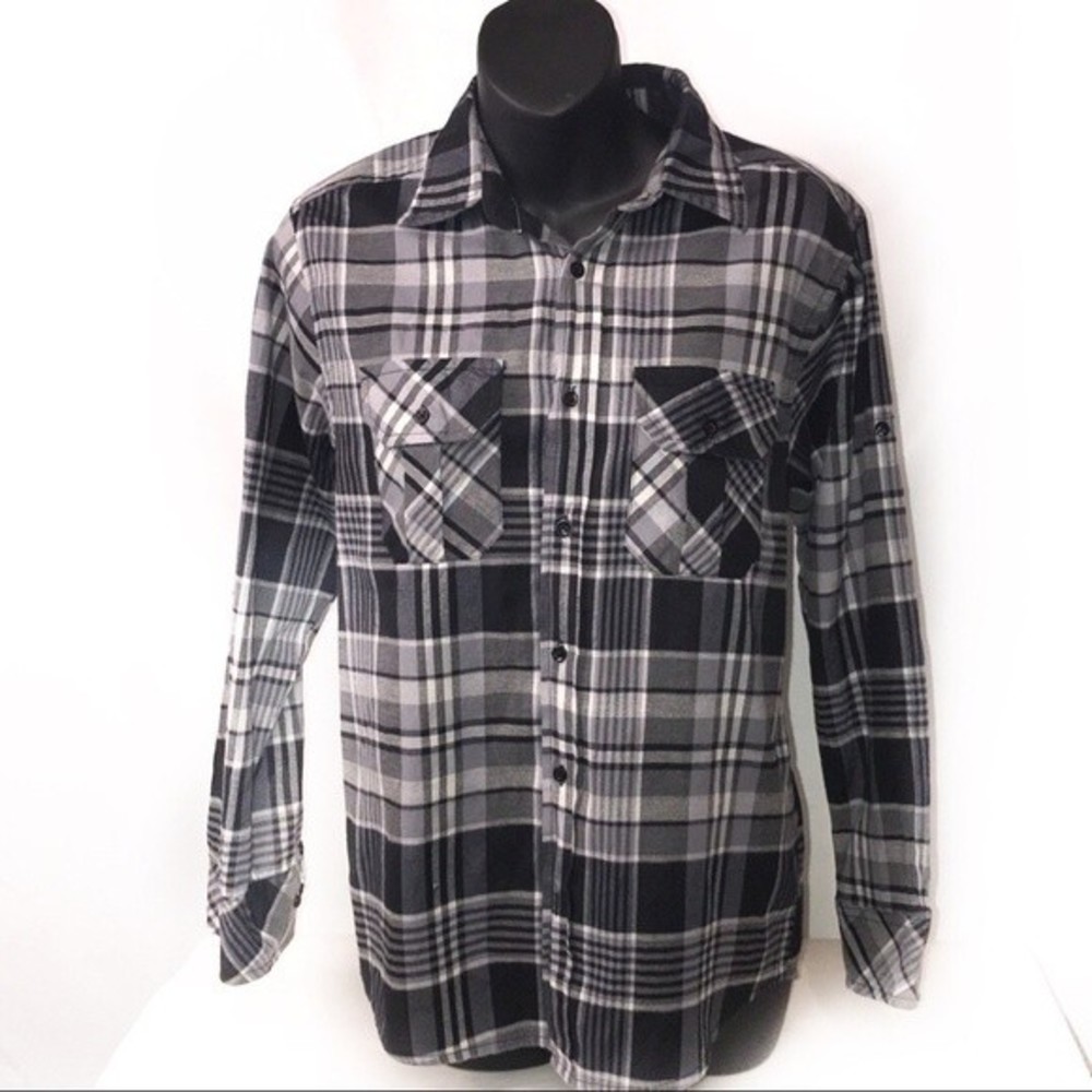 Zone pro Shirt plaid Button Up long sleeves black Gray Cotton blend size 16 XL